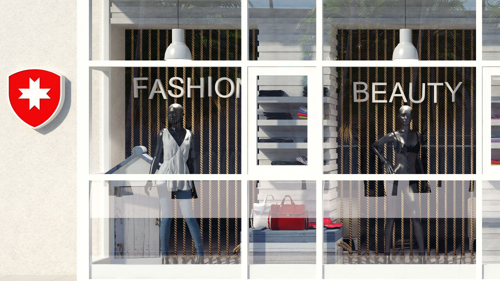 Дневная визуализация Дизайна витрины с манекенами, стилизация дизайна на морскую тему, магазина одежды — Частная Архитектура