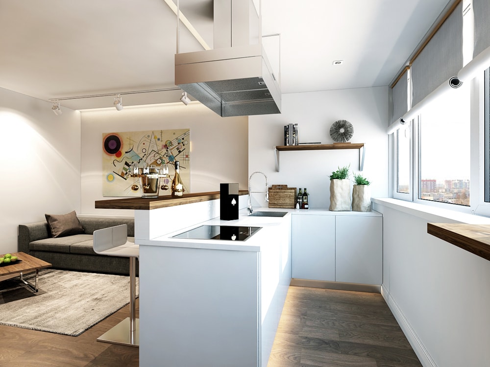 Интерьер кухонной зоны в стиле Минимализм в дизайн-проекте квартиры-студии для молодого человека — Частная Архитектура
