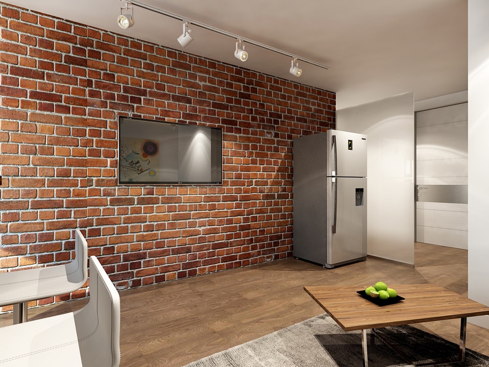 Интерьер гостиной и прихожей в стиле Минимализм в дизайн-проекте квартиры-студии для молодого человека — Частная Архитектура