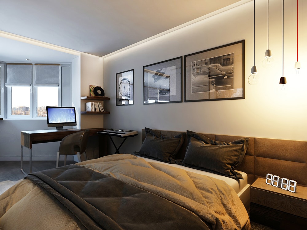 Интерьер спальни в стиле Минимализм в дизайн-проекте квартиры-студии для молодого человека — Частная Архитектура