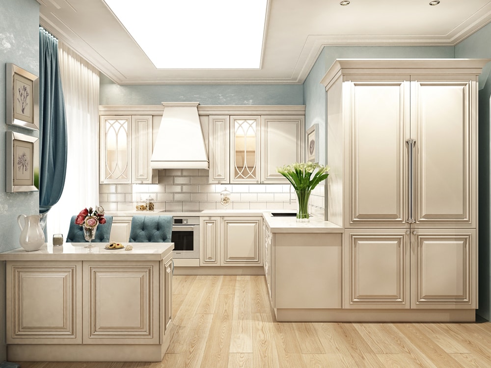 Интерьер кухни в стиле Лёгкая классика в дизайн-проекте квартиры-студии для молодой пары — Частная Архитектура