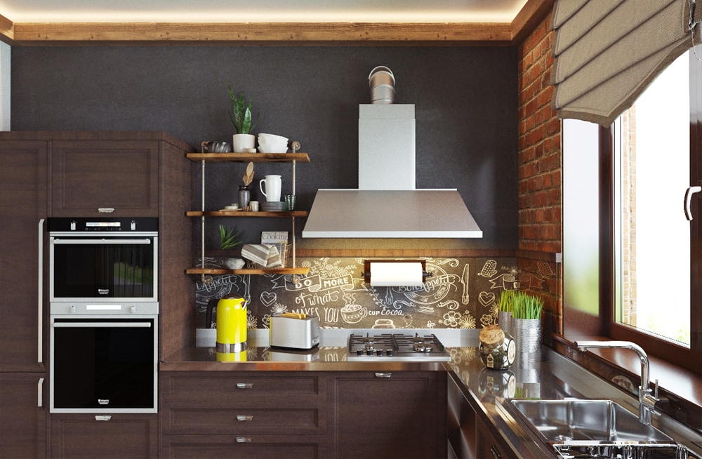Интерьер кухни в стиле Лофт в дизайн-проекте современного загородного дома — Частная Архитектура