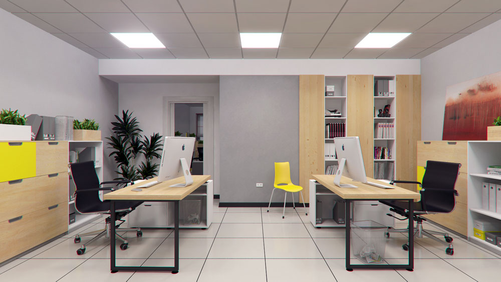 Интерьер кабинета с системой хранения дизайн-проекта современного офиса — Частная Архитектура