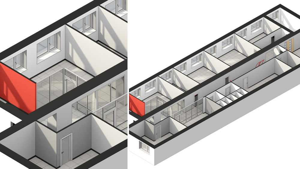 Объемная схема и планировка офисного пространства — Частная Архитектура